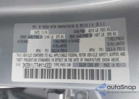 2017 Mazda Mazda3 Sport из США, поврежденный, VIN 3MZBN1U77HM114333